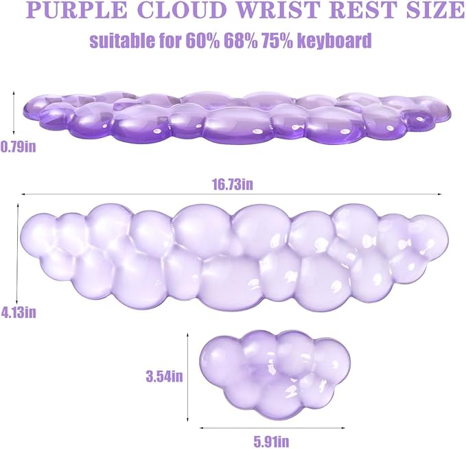 Purple Cloud Wrist Rest Set, Gel Wrist Rest for Keyboard and Mouse, Wrist Rest for Computer Keyboard 60%/68%/75%,Comfort & Support for Typing and Gaming
