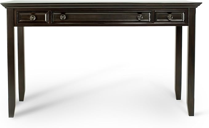 SIMPLIHOME Amherst Desk - 54-Inch Wide Solid Wood Writing Desk in Hickory Brown, Transitional Home Office Computer Table for Workspace or Study with 2 Drawers and Flip-Down Keyboard Tray