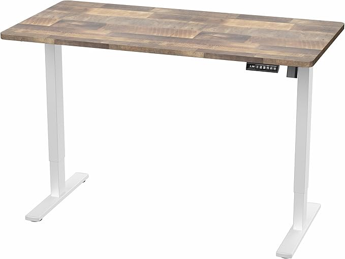 VIVO Electric 55 x 28 in Standing Desk, Memory Height Adjustment, 1B Series, One-Piece Reclaimed Wood Top, White Frame, DESK-KIT-1W55P