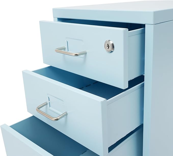 3 Drawers Rolling File Cabinet, Metal Filing Cabinets with Lock, 18.3 inch H Vertical Filing Cabinet Under Desk for Home Office, Heavy Duty Metal Storage Cabinet for A4/Letter/Legal Size File
