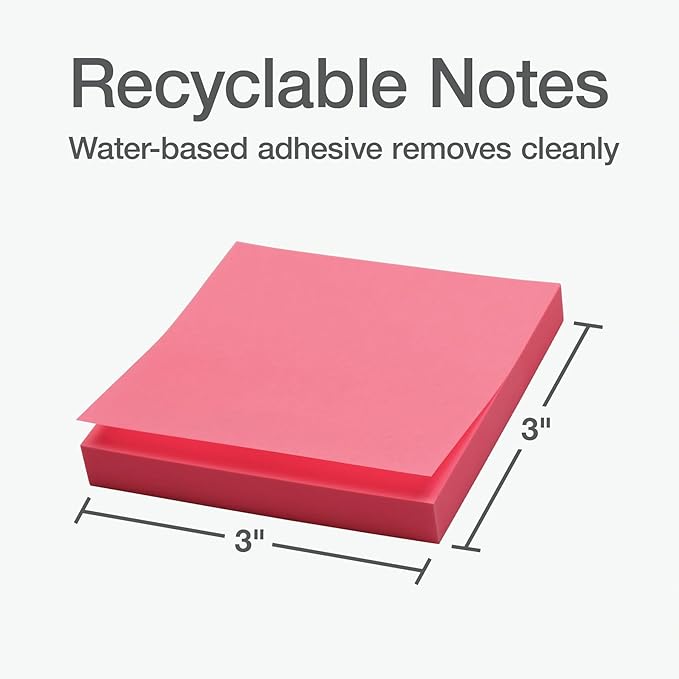Redi-Tag Sticky Notes, Power Stick Notes, Adhesive Reminders, 3" x 3" Reusable Notes, Strong Adhesive Memos, Assorted Bright Colors, 192 Pack (1000978)