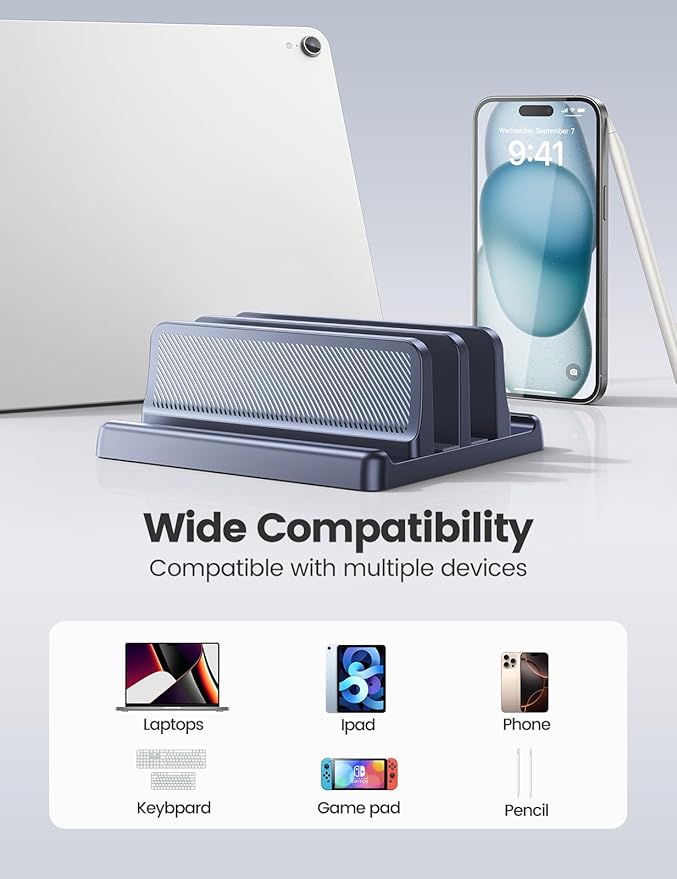 4 in 1 Vertical Laptop Stand Holder,Adjustable ABS Plastic Desktop Management Notebook Dock,Vertical Laptop Stand Space-Saving for All MacBook/Surface/Samsung/HP/Dell/Chrome Book(Drak Blue)