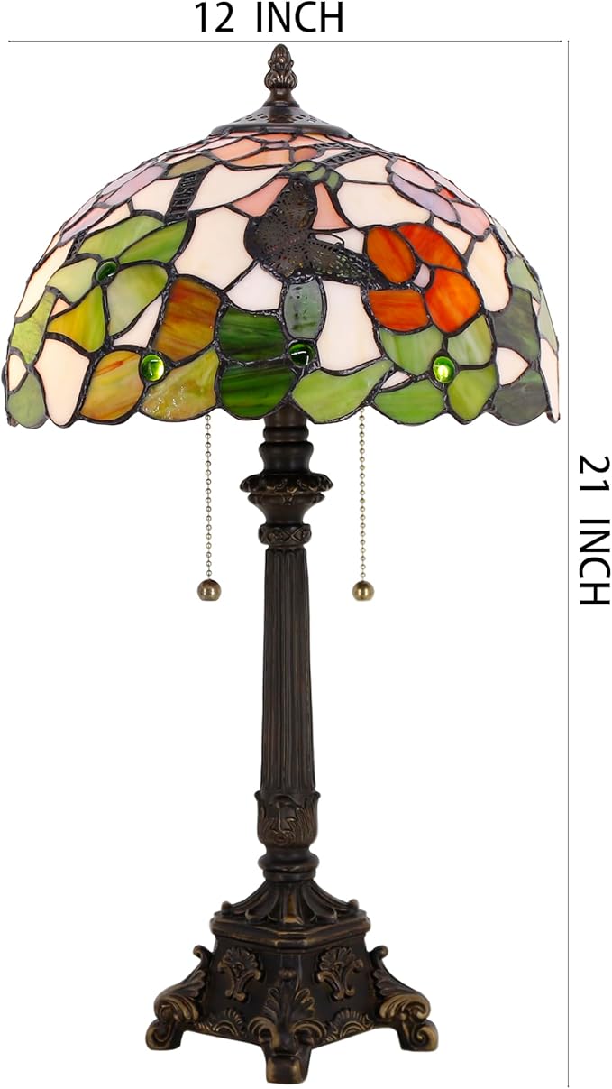 Tiffany Table Lamp Butterfly Flower Style Stained Glass Desk Lamp 12X12X21 Inches Reading Light