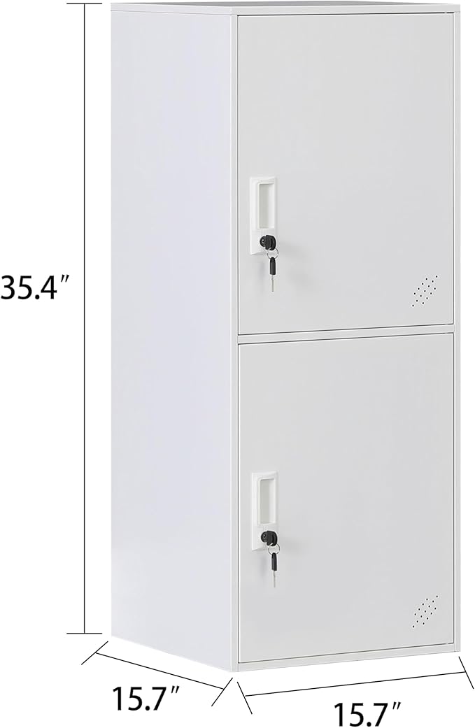 2 Door Vertical Stackable Storage Cabinet with Locking Doors,Shelves File Cabinet Organizer,Metal Locker Storage Cabinet Office, Home, Gym, School,KidsRoom (2 Door, White)