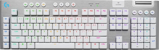Logitech G915 X Lightspeed Wireless Mechanical Gaming Keyboard, Double-Shot PBT Keycaps, Fully Programmable Keys, RGB Backlit Mac/PC Gaming Keyboards, Aluminum Finish, GL Tactile Switches, White