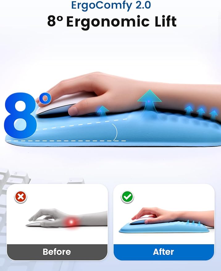 Vaydeer Ergonomic Mouse Pad with Wrist Support – Memory Foam Mousepad with Massage Bulge & Non-Slip PU Base, Relieves Carpal Tunnel Pain, Ideal for Computer, Laptop, Office & Home (11.7×7.6 in, Gray)
