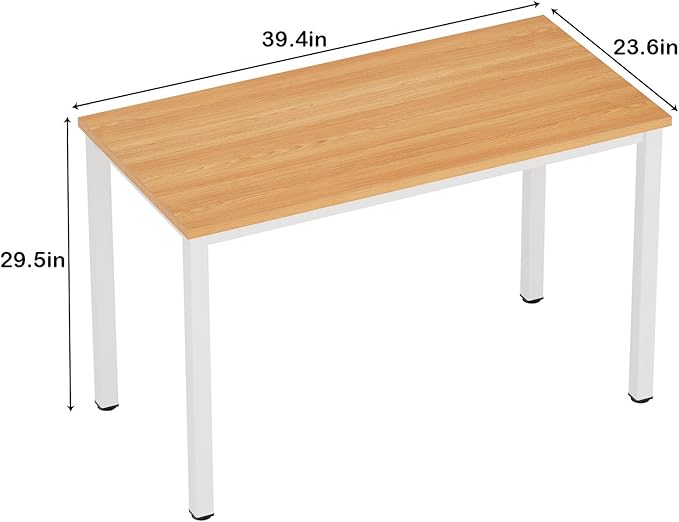 Need Small Desk, 39.4 inches Sturdy Writing Desk for Small Spaces, Small Computer Desk Teens Desk Study Table Laptop Desk Home Ofice Desk, White Metal Frame, Teak
