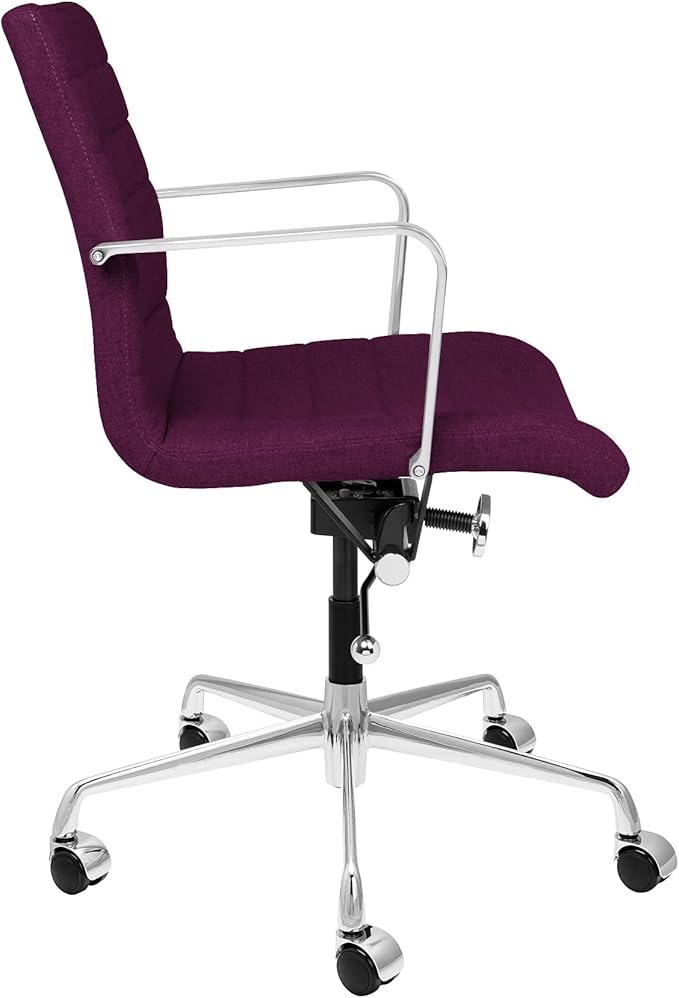 Laura Davidson Furniture SOHO II Ribbed Office Chair - Mid Back Desk Chair, Ergonomically Designed with Arm Rest & Swivel, Made of Poly-Cotton Fabric, Purple Fabric, Computer Chair