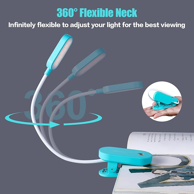 VAVOFO Rechargeable Book Light, 14 LEDs Eye Care Clip On Amber Reading Light for Bookworms Reading in Bed with 9 Colors 9 Brightness (Lake Blue)