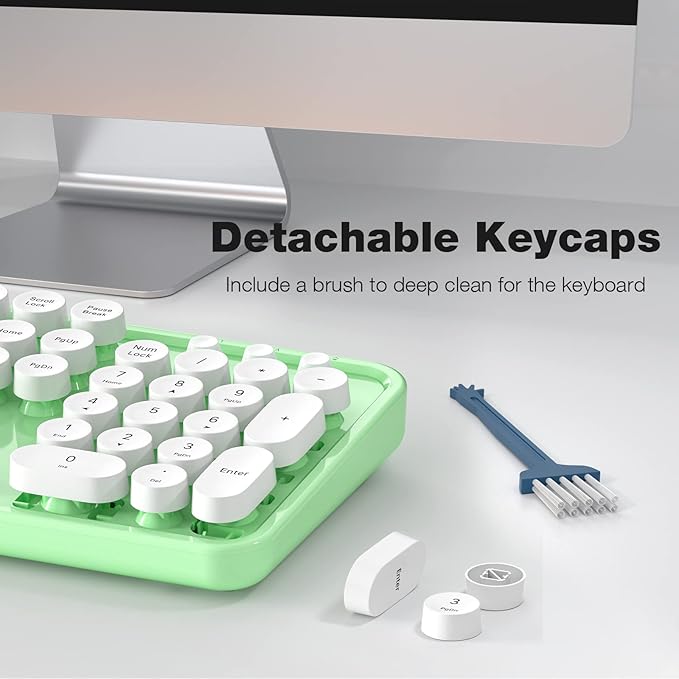Wireless Keyboard and Mouse Combo - GEEZER Green-White Full-Sized Colorful Keyboard 104 Keys - USB 2.4 G Receiver Plug and Play with Round Keycap Typewriter Keyboards, for Windows, PC, Laptop, Desktop