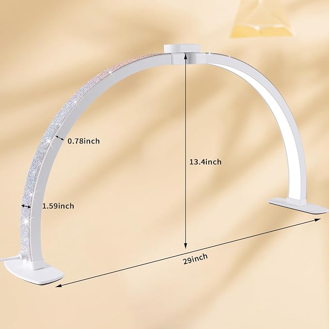 Half Moon Light for Nail Desk,29In Half Moon Lamp with Phone Holder,3000-6000K Nail Lamp Perfect LED Machine Light for Table (AB Diamond)