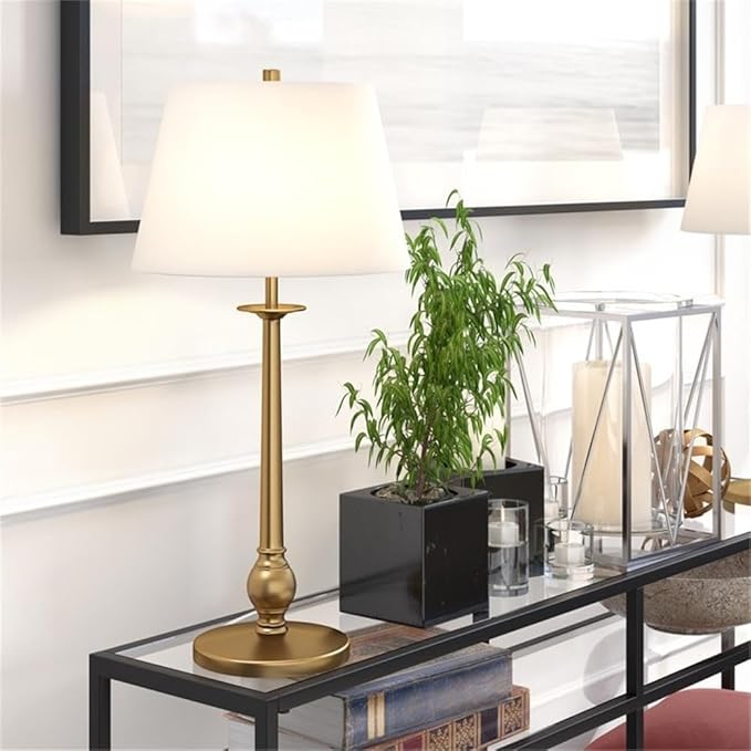 Wilmer 28" Tall Table Lamp with Fabric Shade in Brass/White