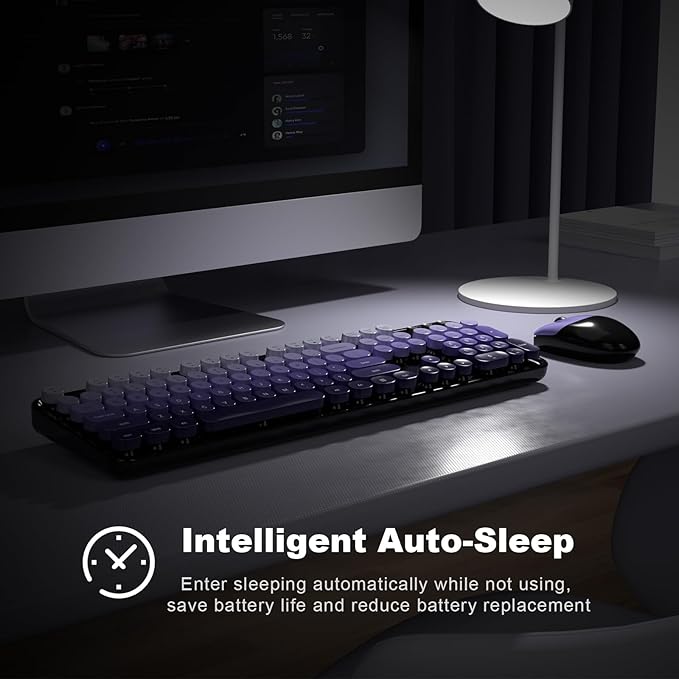 Wireless Keyboard and Mouse Combo - GEEZER Black-Purple Full-Sized Colorful Keyboard 104 Keys - USB 2.4 G Receiver Plug Play with Round Keycap Typewriter Keyboards, for Windows, PC, Laptop, Desktop