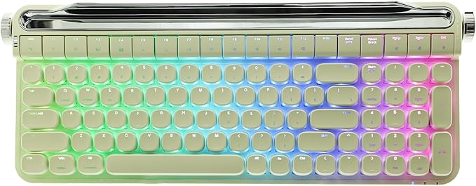 Retro Typewriter Mechanical Keyboard with Tablet Stand, 100 Keys LED Backlit, ABS+PBT Keycaps, Wired/Bluetooth, Blue Switch, Compatible with Windows/Mac/iOS/Android(Ivory Butter Color)