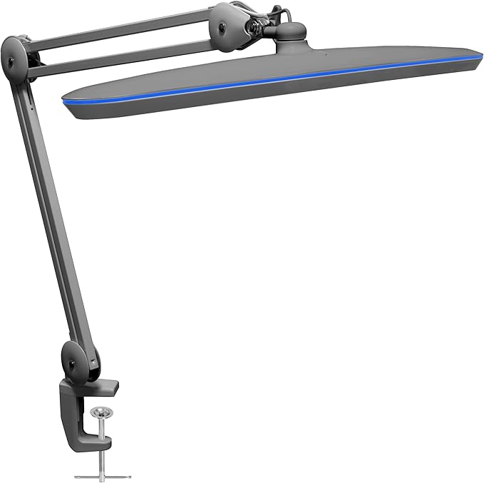 Neatfi XL 2,200 Lumens LED Task Lamp, 24W, 117 SMD LEDs, 23-Inch Ultra-Wide, 4 Brightness Levels, 3 Light Modes, Dimmable, Eye-Caring, Glare-Free (CCT with Clamp, Silver)