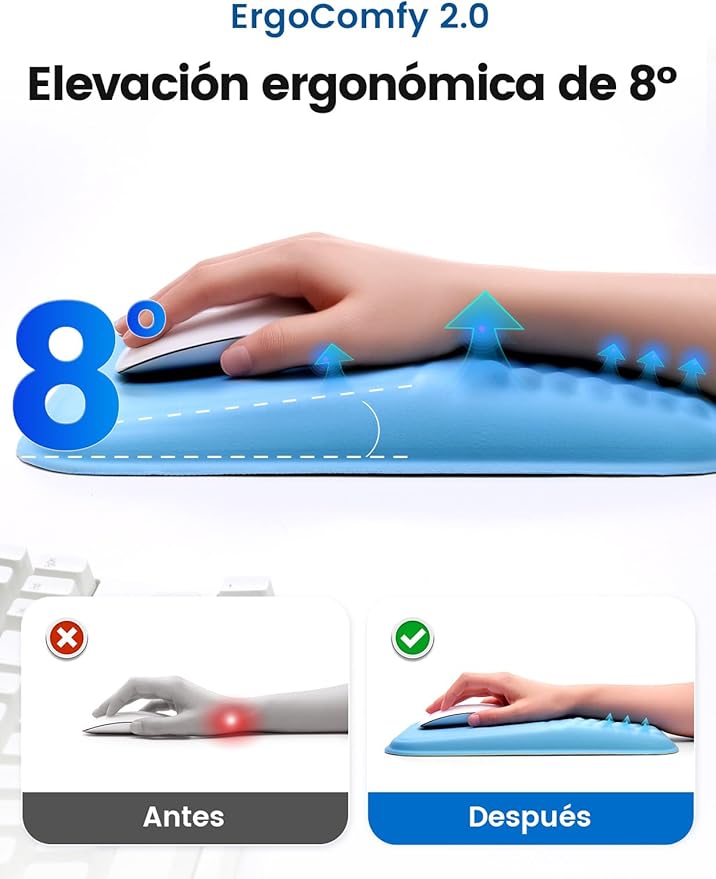 Vaydeer Ergonomic Mouse Pad with Wrist Support – Memory Foam Mousepad with Massage Bulge & Non-Slip PU Base, Relieves Carpal Tunnel Pain, Ideal for Computer, Laptop, Office & Home (11.7×7.6 in, Blue)