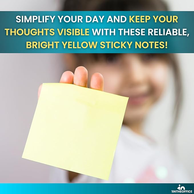 1InTheOffice Sticky Notes Yellow, Sticky Notes 3x3, Self Stick, 18/Pack = 100 Sheet/Pack