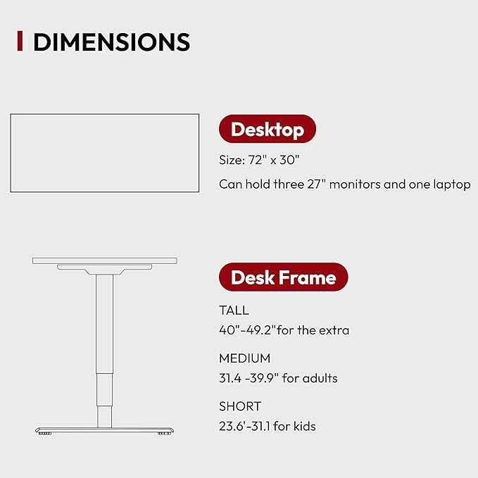 Standing Desk with Dual Motor, 3-Stage Lifting Column, Handset with 3 Preset and Sit-Stand Reminder - 72 inch Whole Piece Real Bamboo/White Frame, Height Adjustable Desk for Home and Office
