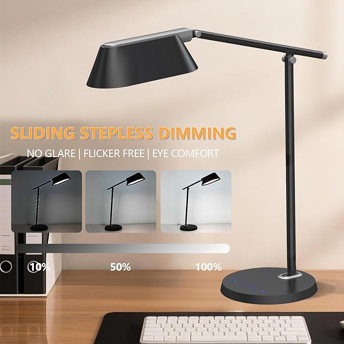 LED Desk Lamp for Office Home, Eye-Caring Ultra-Large LED Panel Desk Light with Multi-Angle Adjustment, Touch Desk Lamps with Stepless Dimming for Smart Delayed Shutdown Night Light, Reading, study.