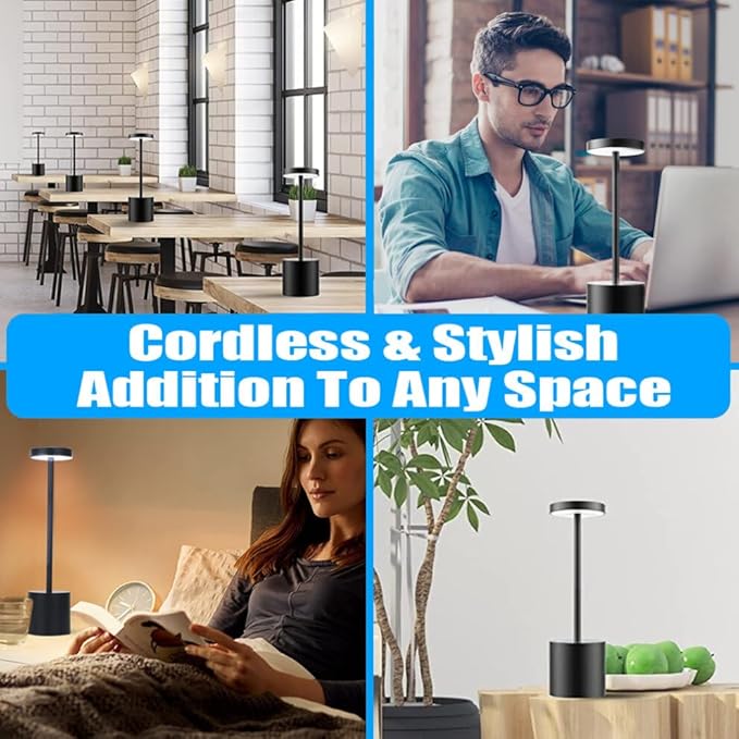 MIOBLUE Cordless Table Lamp, Rechargeable Table LampLED Touch Light,3 Color Stepless Dimmable Battery Powered Lamp, Usage for Table Light for Dinner/Patio/Restaurant/Bedroom.(Black)