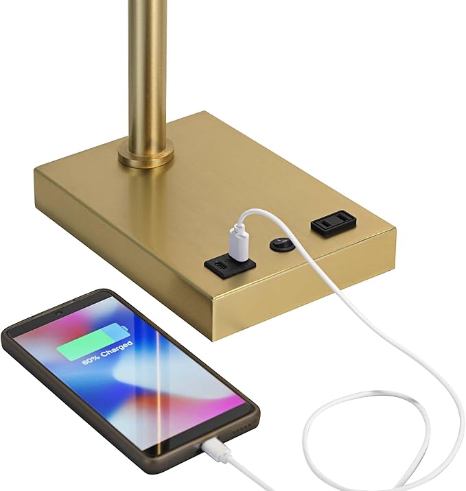 Possini Euro Design Possini Euro Keegan Adjustable Brass Finish USB and Outlet Desk Lamp