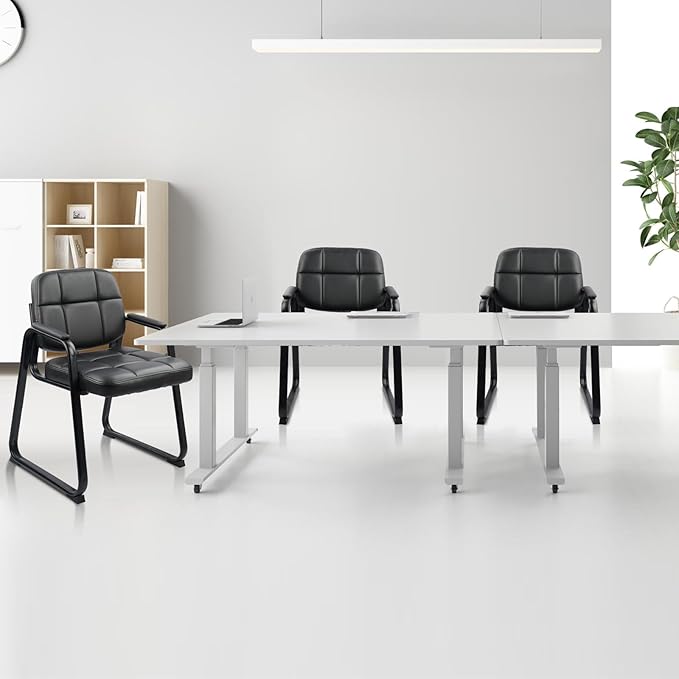 CLATINA Waiting Room Chairs No Wheels Set of 8, Stationary Leather Office Reception Guest Chair with Padded Arms and Sled Base for Elderly Desk Conference Room Lobby Table Side Salon