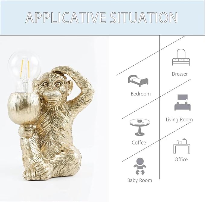 GY Monkey Table Lamp Modern Animal Shape Table Lamp Vintage Resin Lighting Perfect for Bedroom, Living Room, Office, College Dorm