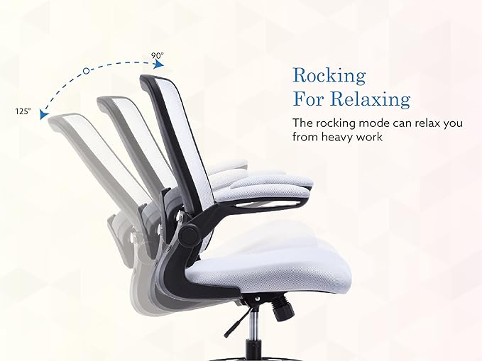 Serena Ergonomic Mesh Drafting Chair - Adjustable, Breathable Mesh, Lumbar Support, Ergonomic and Height Adjustable Flip-Top Office Chair with Foot Ring and Productivity - White