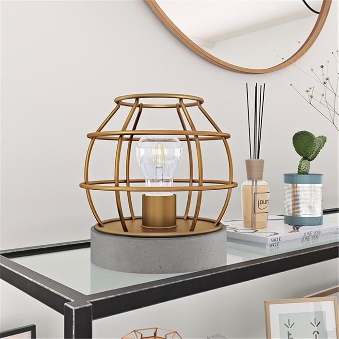 Henn&Hart 9" Tall Concrete Pedestal Table Lamp with No Shade in Brass/Concrete, for Home, Living Room, Bedroom, Entertainment Room, Office, Kitchen, Dining