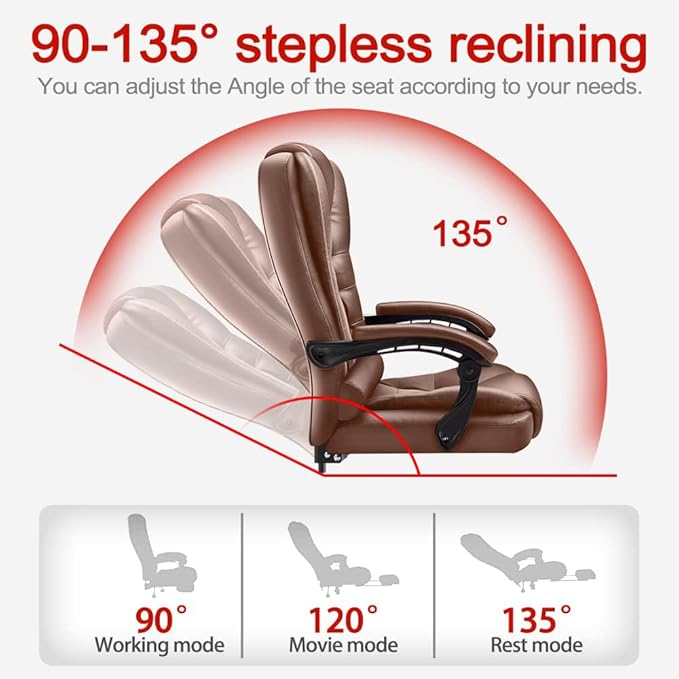 Office Chair Big and Tall Executive Desk Chair with Foot Rest, Ergonomic Leather Office Chairs High Back Computer Gaming Chair for Home Office, Brown