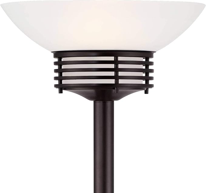 Possini Euro Design Light Blaster Modern Retro Torchiere Floor Lamp Standing 72.5" Tall Warm Bronze White Frosted Glass Bowl Shade Decor for Living Room Reading House Bedroom Home