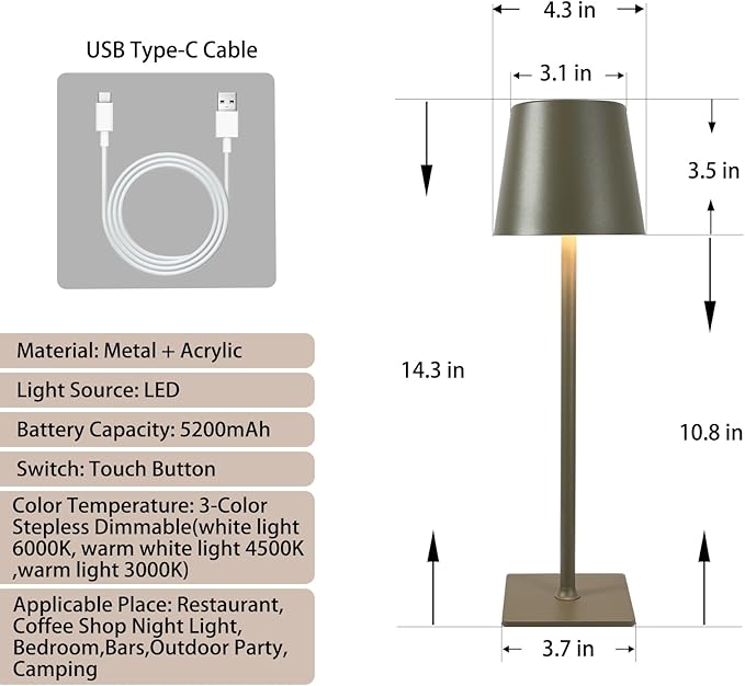 MIOBLUE 2 Pack Cordless Table Lamp,Portable LED Desk Lamp, 5200mAh Battery Operated, 3 Color Dimmable Table Light for Restaurant,Coffee Shop Night Light,Bedroom,Bars,Outdoor Party,Camping(Mint Green)