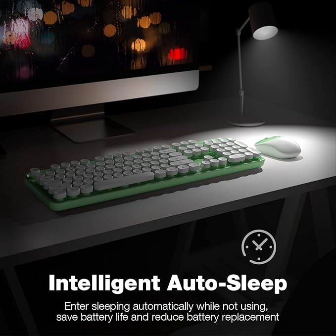 Wireless Keyboard and Mouse Combo - GEEZER Green-White Full-Sized Colorful Keyboard 104 Keys - USB 2.4 G Receiver Plug and Play with Round Keycap Typewriter Keyboards, for Windows, PC, Laptop, Desktop