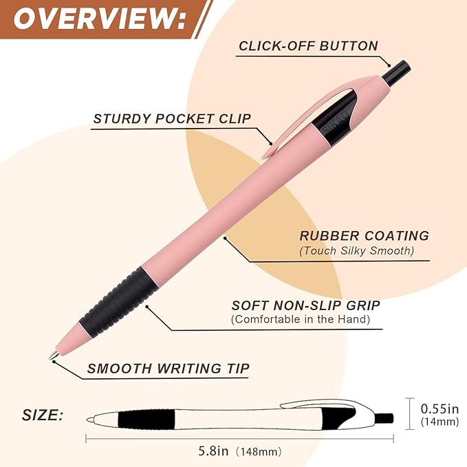 Pens Bulk, 60Pack Morandi Gripped Slimster Bulk Ballpoint Smooth Writing No Smear, Black Ink 1.0mm, Wholesale Click Retractable Server Pens, School Office Supplies