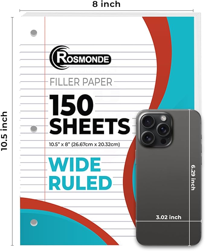 Rosmonde 576 Pack (Pallet) Loose Leaf Paper Bulk, 86400 Sheets, Wide Ruled, Pallet of Filler Paper, 150 Sheets/Pack, 8 x 10.5", 3 Hole Punched, 56 Gsm Thick Sheets, School & Office, 4-7 Days Transit