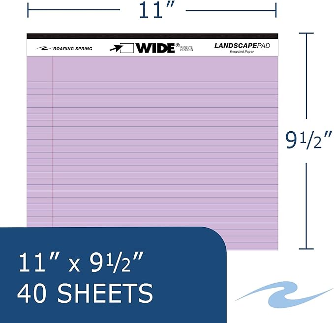 Roaring Spring Wide Landscape Pad, 74535, 40 Sheets, 11" x 9.5", Pack of 3