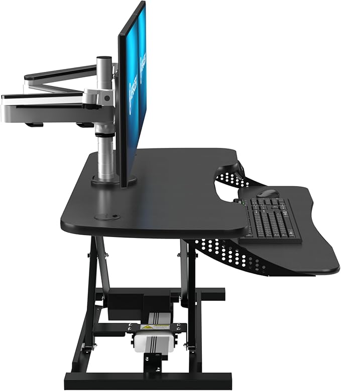 VERSADESK PowerPro™ Elite Electric Standing Desk Converter - App Controlled Desk Riser with USB Charging Port & LED Lights - Height Adjustable, Fully Assembled & Supports 80 lbs | Black (40” x 24")