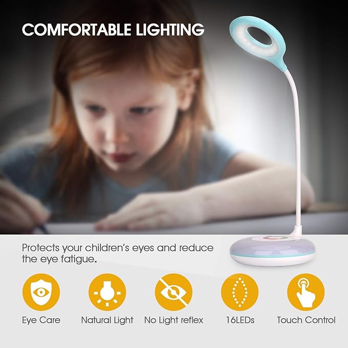 mafiti LED Desk Lamp Cordless Rechargeable Battery Operated Table Light Adjustable Gooseneck Dimmable Touch Control Color Changing RGB Eye-Caring Base Night Light for Kids with USB Charging Cable