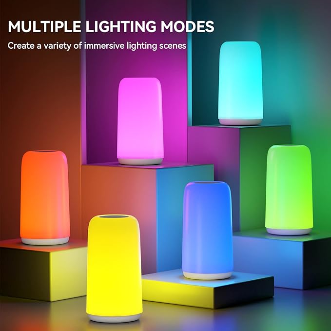 Touch Table Lamp, RGB Mode 3 Way Dimmable LED Lamp for Bedroom, Multi-Color Smart Nightstand Bedside Lamp Nursery Night Light for Living Room Home Gifts
