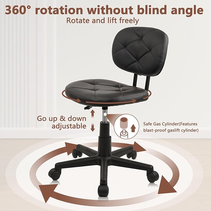 Rolling Stool Chair with PU Leather Backrest and Adjustable Height for Computer Home Standing Desk 2 Pack