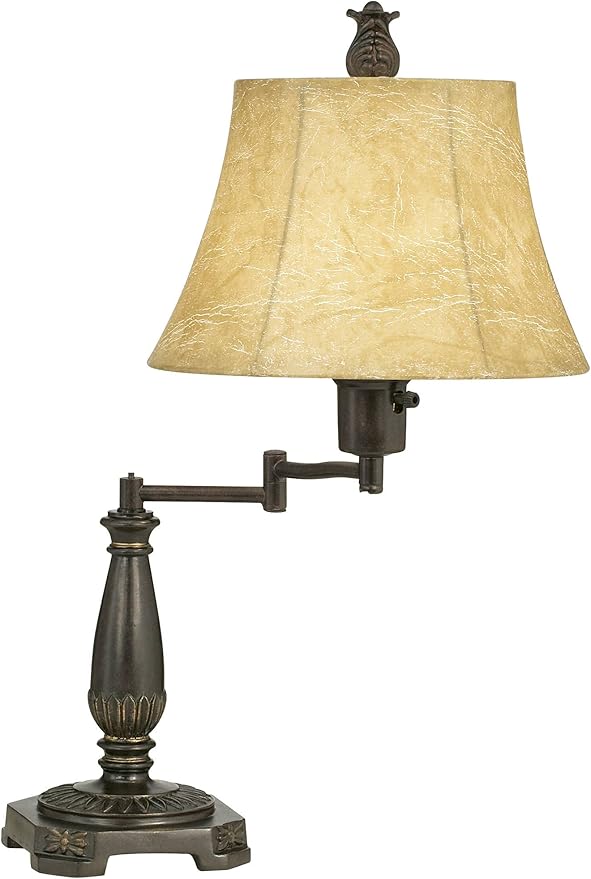 Regency Hill Andrea Rustic Traditional Natural Cottage Swing Arm Desk Lamp 22 1/2" High with USB Charging Port Bronze Metal Faux Leather Shade for Living Room Bedroom House Bedside Nightstand