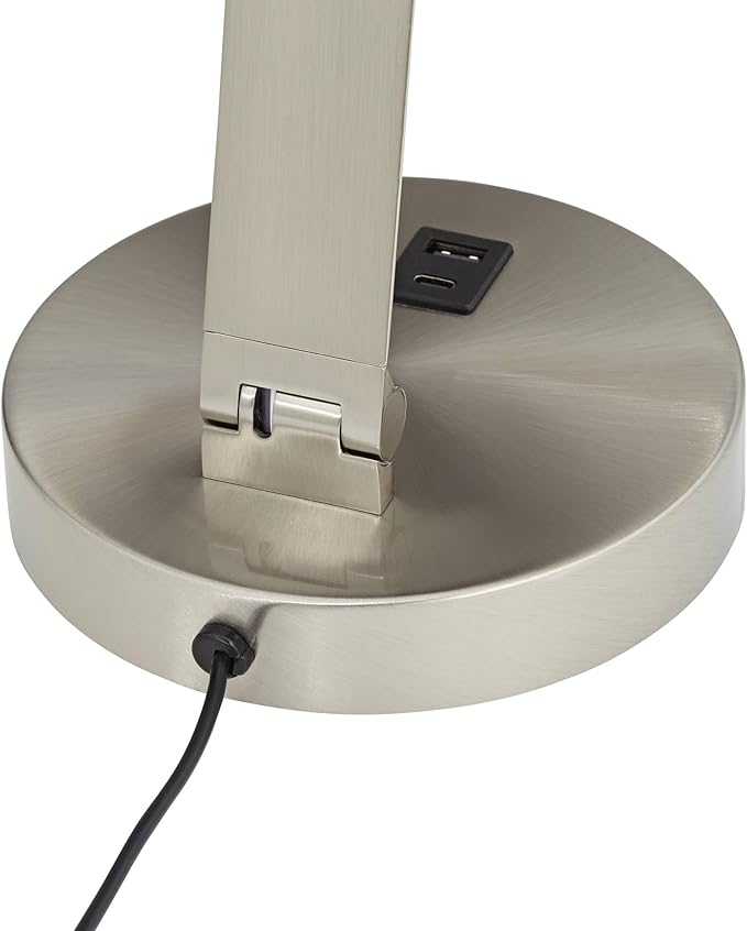 Possini Euro Design Kobie 21 3/4" High Single Modern Metal Desk Lamp Adjustable Height LED USB Port Silver Nickel Finish Family Office Living Room Charging Bedroom Bedside Nightstand House