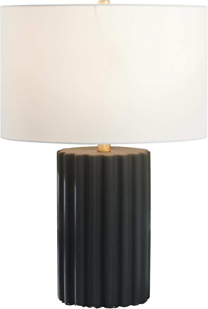 Henn&Hart 23" Tall Table Lamp with Fabric Shade in Flat Black/Gold, for Home, Living Room, Bedroom, Entertainment Room, Office, Kitchen, Dining