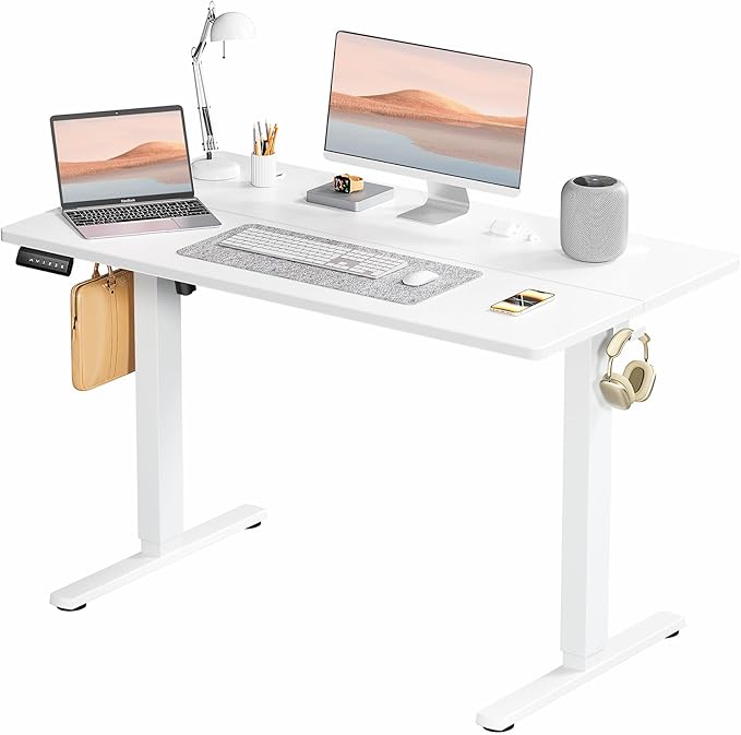 Electric Standing Desk, Adjustable Height Stand up Desk, 48x24 Inches Sit Stand Home Office Desk with Splice Board,White