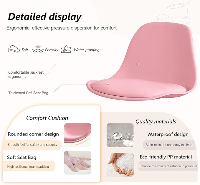 Small Desk Chair Cute Armless Task Vanity Chair with Soft Padded Cushion, Plastic Height Adjustable Home Office Chairs for Teens Girls