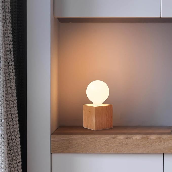OuXean Vintage Table Lamp,Small Bedside Lamp with Square Wooden Base Desk Lamp, E26 60W Night Light Perfect for Bedroom Living Room Home Art Display Cafe Bar Studio Antique Decor(Without Bulb)