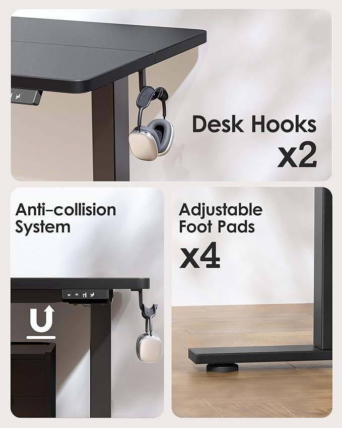 TIQLAB Standing Desk 47 x 24 inch, Electric Height Adjustable Desk with Splice Board, Stand Up Desk, Sit Stand Computer Desk for Home Office, Black Frame/Black Top