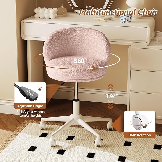 Modern Armless Office Chair with Back, Swivel Makeup Small Vanity Chair, Height Adjustable Computer Task Chair for Bedroom Living Room