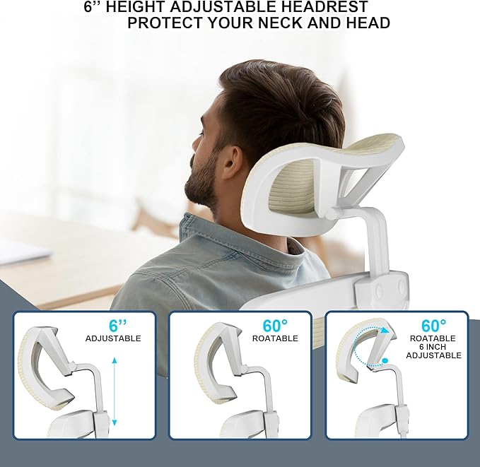 Ergonomic Office Chair with Adjustable Headrest & Lumbar Support - High Back Desk Chair with Flip-Up Arms, 360 Swivel Executive Computer Task Chair (Modern Beige)