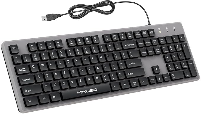 Wired Computer Keyboard Character anti fading,Corded Low-Profile, 12 Multimedia Hotkeys,1.6m Cable USB Interface Plug and Play Suitable for Computers, Laptop and PC,Full-Size,Number Pad, Office